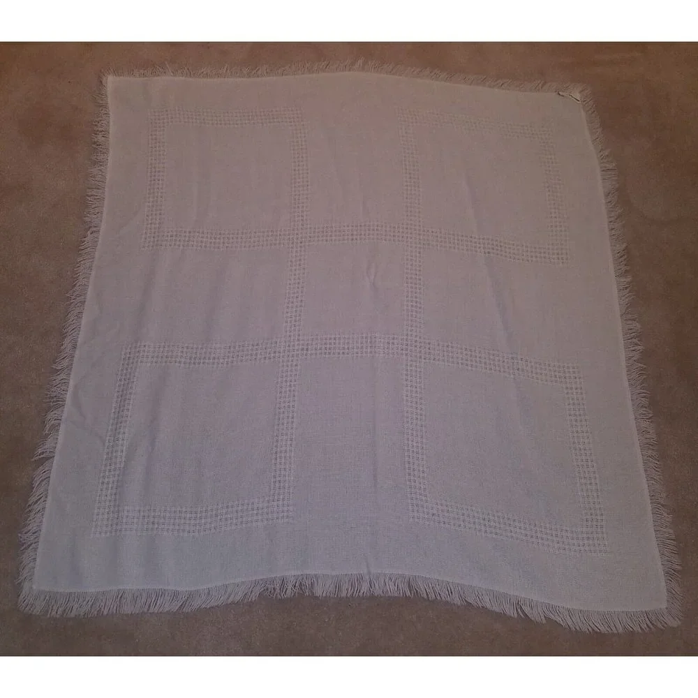 VTG Solid White Churchill Handwoven Baby Blanket All Orlon Acrylic Fringe Knit